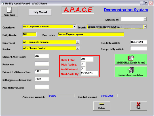 apace audit software planning model sample