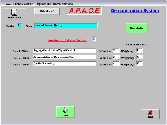 apace audit software risk matrix sample screen