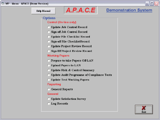 apace audit and control software working papers sample screenshot with data