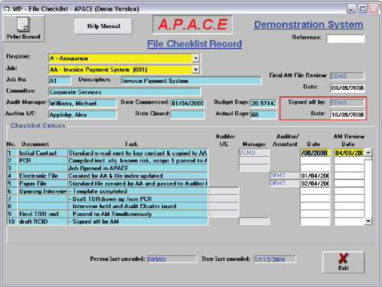 apace, audit program, audi software, time sheet, audit, control, internal audit software, report, internal management program