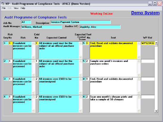 apace audit software working papers audit programme and compliance reports